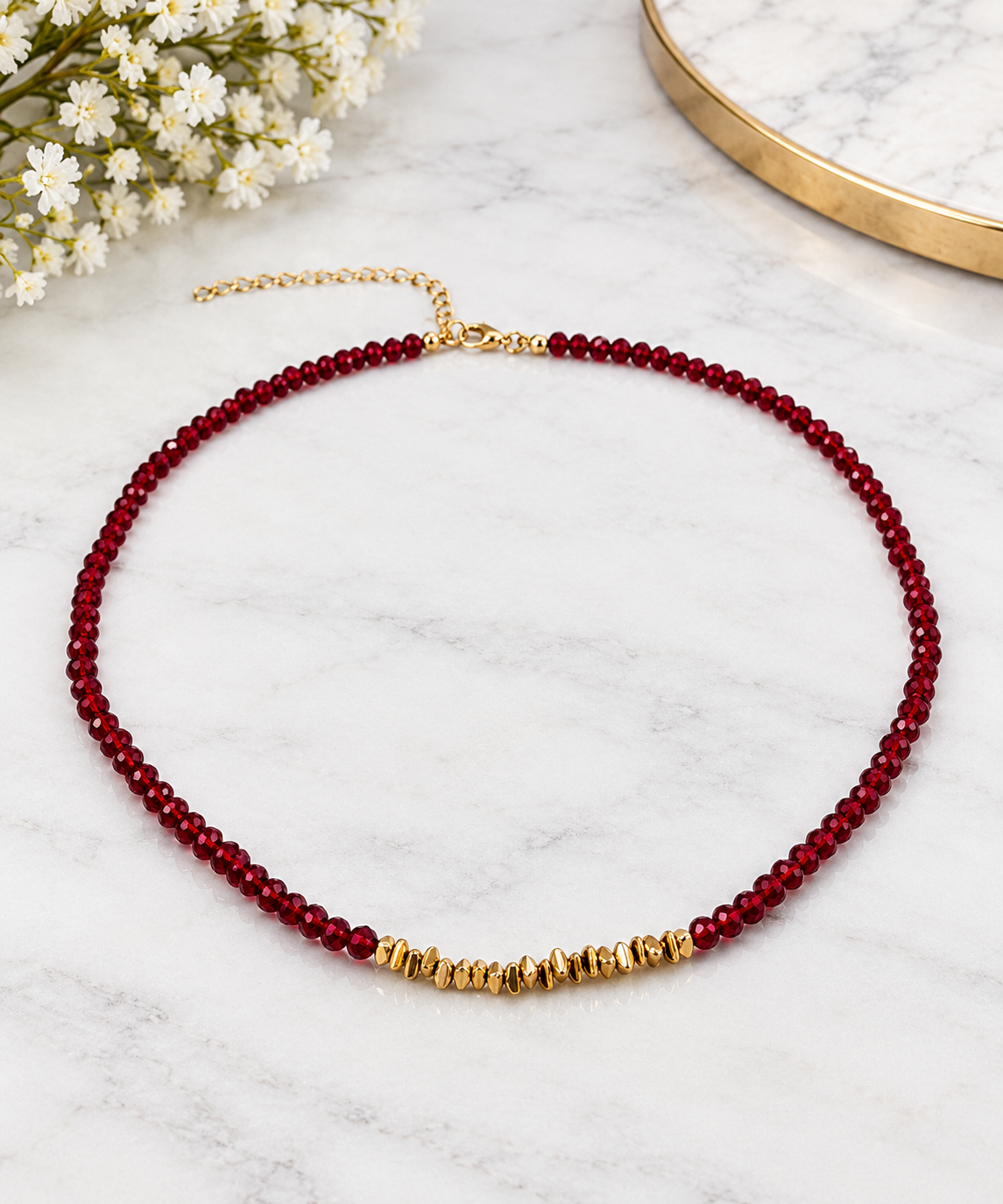 Geometric Maroon and Gold Necklace