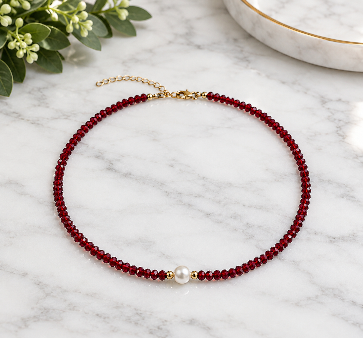 Maroon Single Pearl Necklace