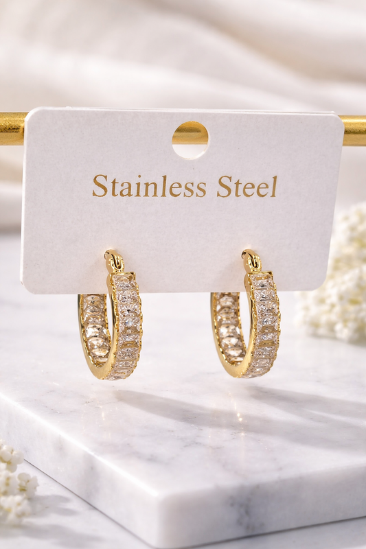 Diamond Hoop Huggie Earrings