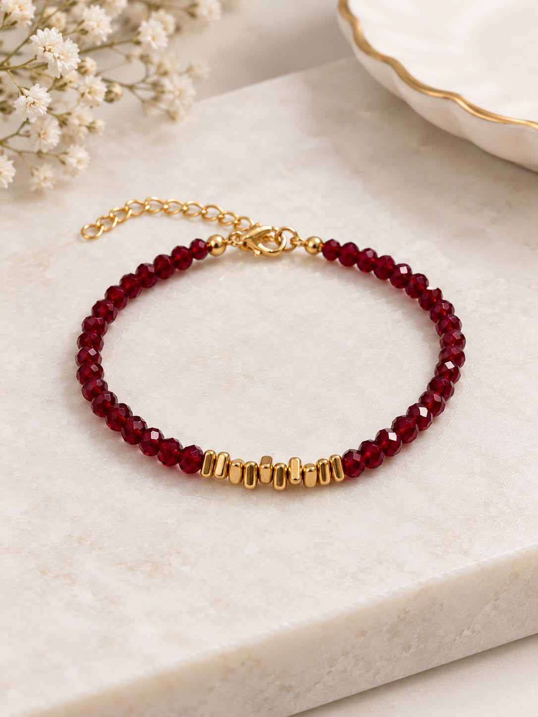 Geometric Maroon and Gold Bracelet