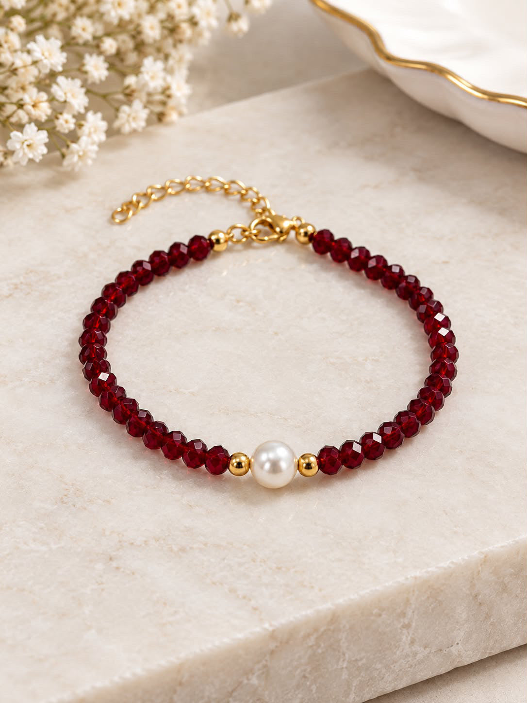 Maroon Single Pearl Bracelet