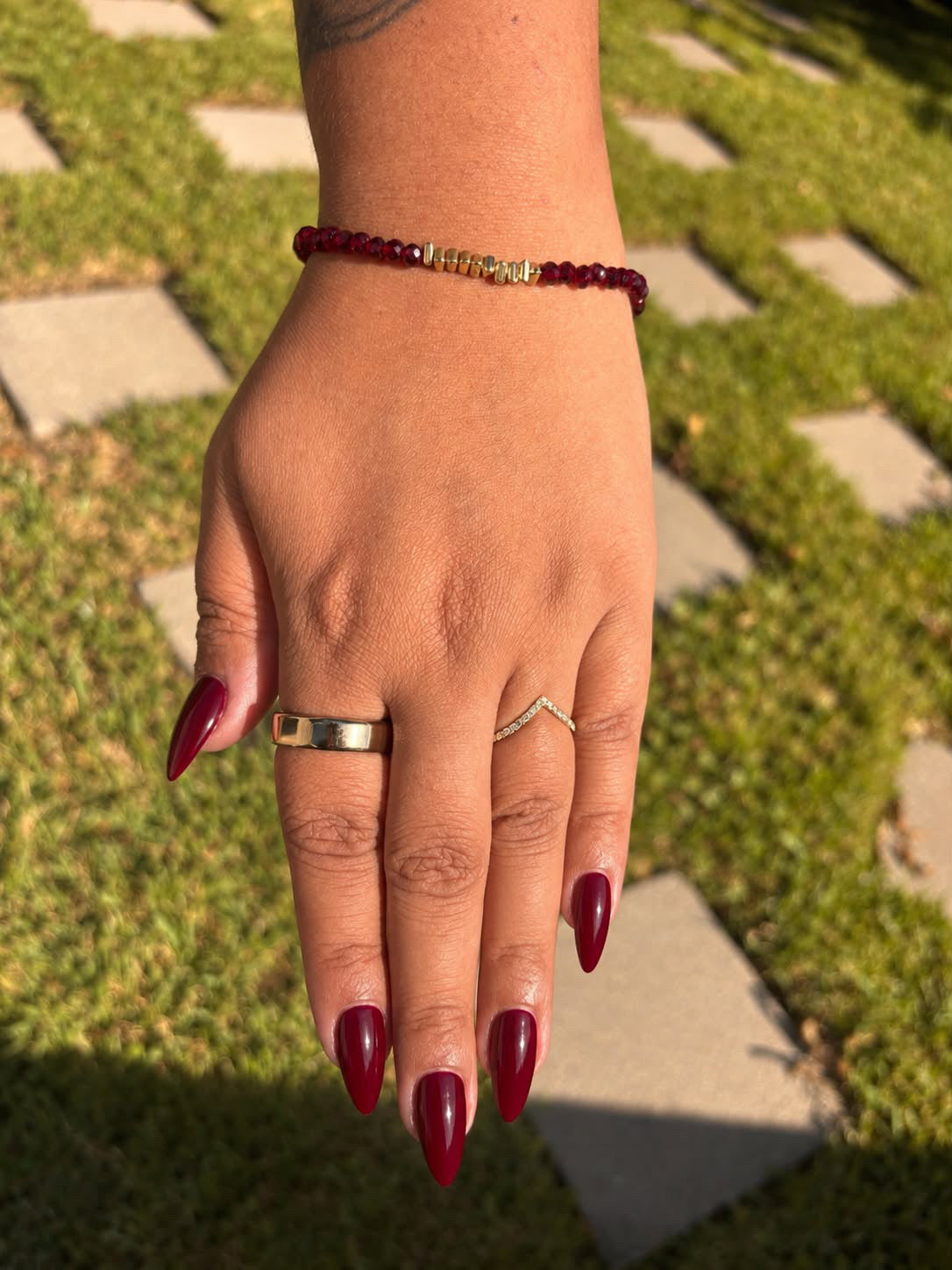 Geometric Maroon and Gold Bracelet