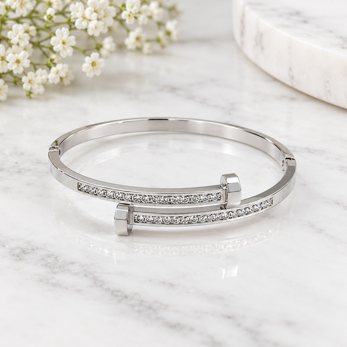 Silver Diamond Bar Cuff