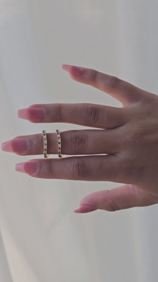 Alternating Maroon & White Dainty Ring Bands - 2mm