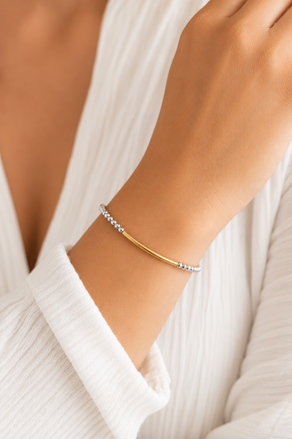 Gold Bar Beaded Bracelet
