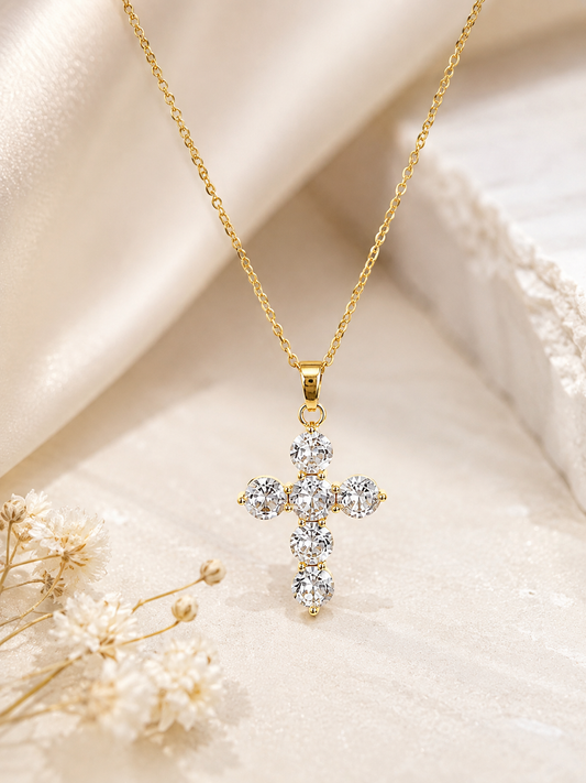 Round-Cut Diamond Cross Necklace