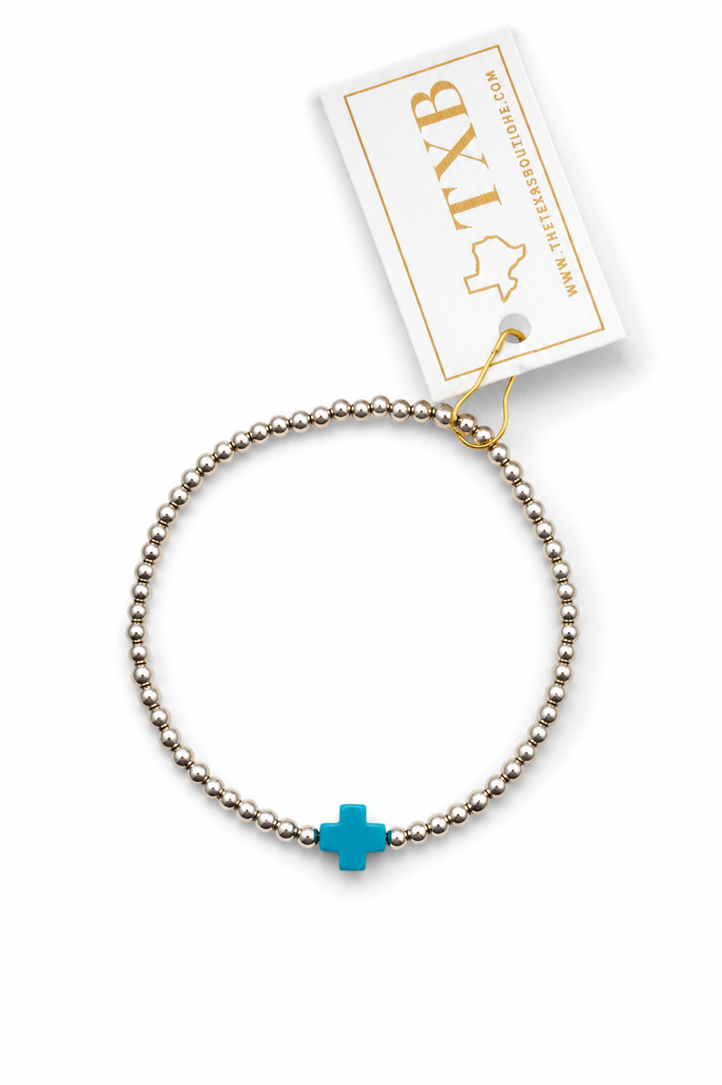 2mm Turquoise Cross Silver Beaded Bracelet