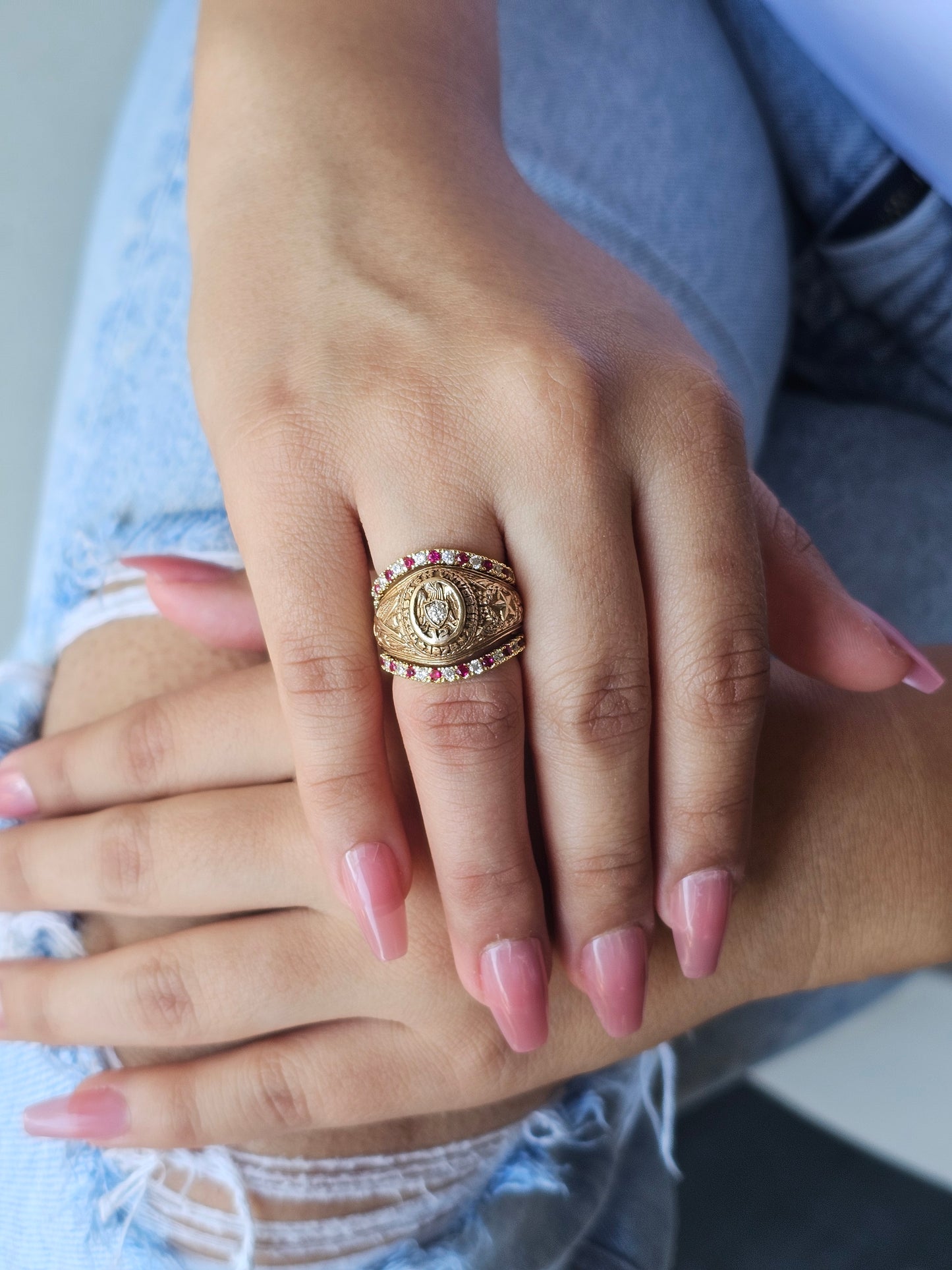 Alternating Maroon & White Dainty Ring Bands - 2mm