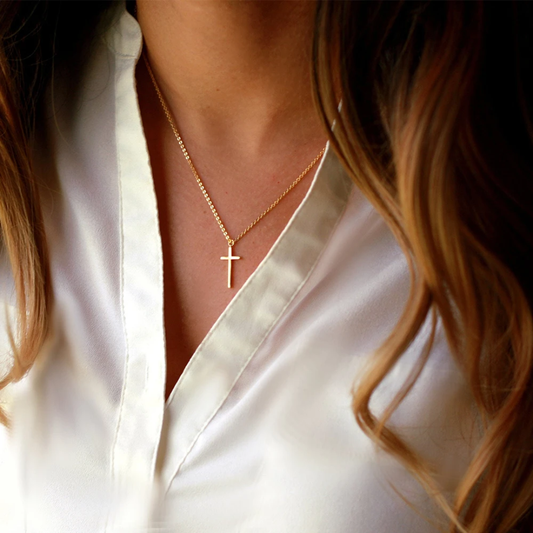 Large Dainty Vertical Gold Cross Necklace